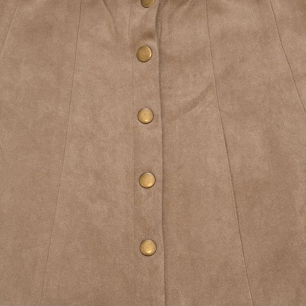 ALTAR’D STATE Faux Suede Mini Skirt Small Tan Button Front A Line Boho Western - Picture 6 of 7